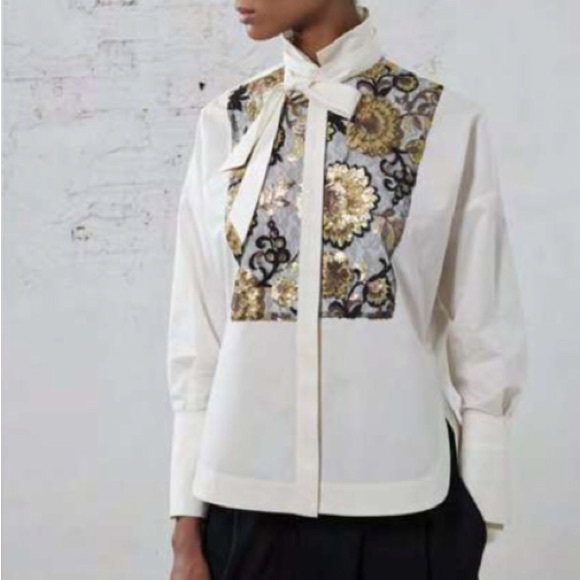 Psophia Tops - PSOPHIA Shirt with Gold and Black Embroidery